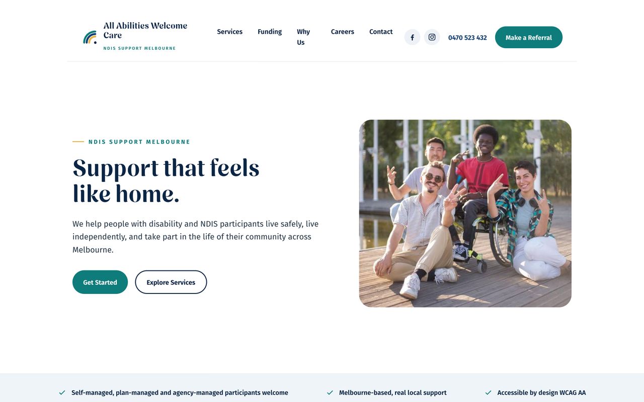 All Abilities Welcome Care website designed by Sumit Brands