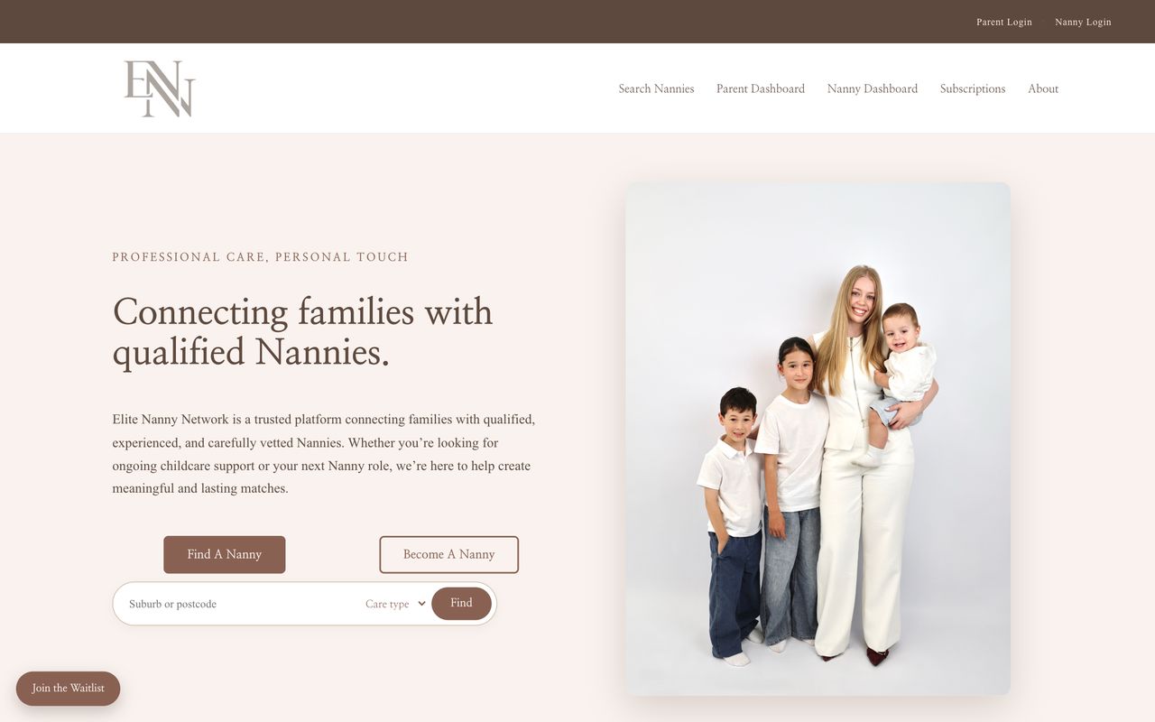 Elite Nanny Network website designed by Sumit Brands