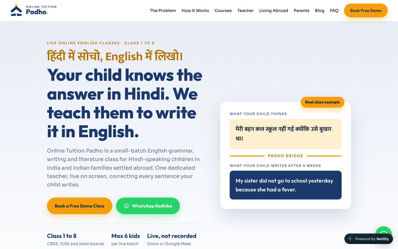 Online Tuition Padho website designed by Sumit Brands