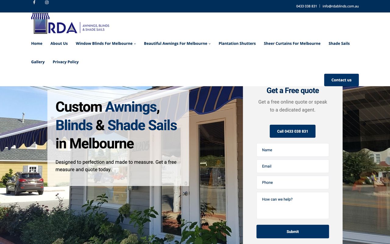 RDA Awnings and Blinds website designed by Sumit Brands